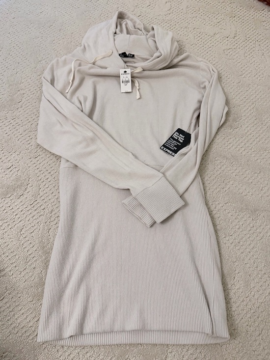 Express Dresses & Skirts - Express Soft Cream Tunic Swear Hoodie Dress XS NWT